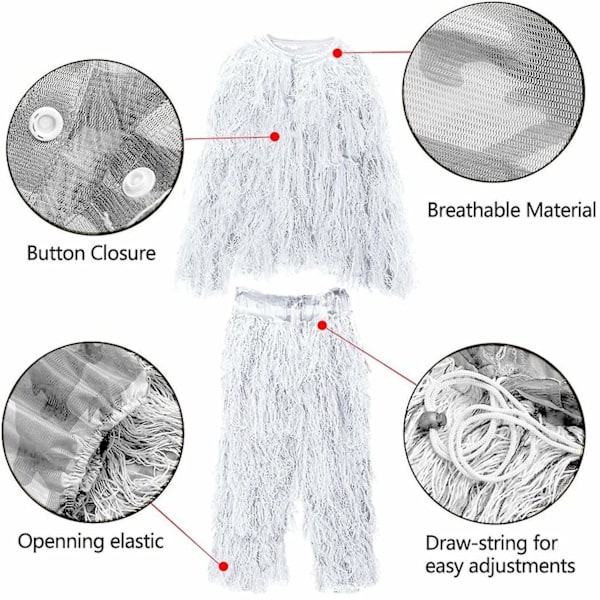 5 i 1 Ghillie-dragt, 3D Camouflage Jagttøj Inklusive Jakke, Bukser, Hætte, Bærepose-WELLNGS WHS