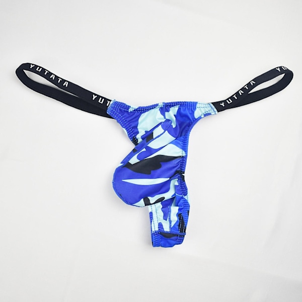 Mænds seje camouflage-stringundertøj, hot low rise mænds string g-streng bikini briefs-WELLNGS Royal blue camouflage L