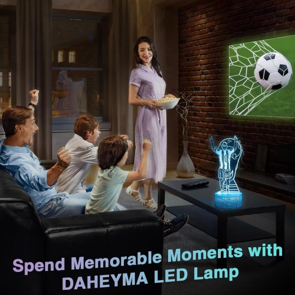 WJ Soccer Night Light för barn, 3D Optisk Illusion Stämningsbelysning 16 färger LED Dimbar med fjärrkontroll Rum Fotboll Decor-WELLNGS Messi