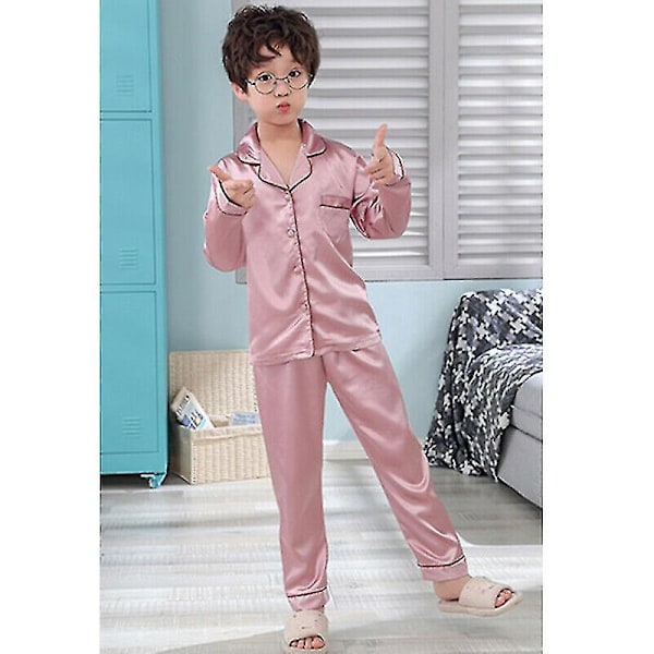 Barn Flicka Silke Satin Pyjamas Pyjamas Barn Höst Nattkläder Set Nattkläder Zszjb53-WELLNGS pink 14(10-11y)