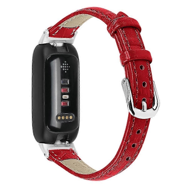 Ersättningsarmband för Fitbit Inspire 3 Bambu Trä Ådring PU Läder Justerbart Armband-WELLNGS Red