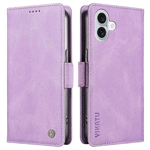 Kompatibel med iPhone 16 Plus Etui Pung Læder Telefon Cover - WELLNGS Purple