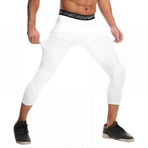 Basketballbukser med knæbeskyttere, ungdoms Crashproof Sports 3/4 Kompressionsbukser Leggings Mænd Volleyball Beskyttelsesudstyr - WELLNGS Right-White M