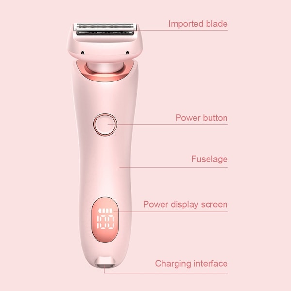 Naisten 2-in-1 Bikini Trimmer Sähköinen Parranajokone, Silky Glide Pro Karvanpoisto Jalkojen, Käsivarsien, Kainaloiden ja Kasvojen Karvojen Ajoon - WELLNGS Pink