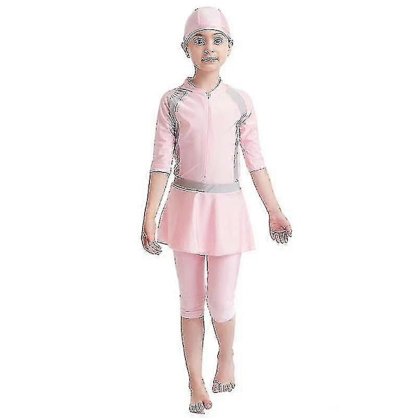 Flickors Badkläder Barnens Badkläder Enfärgad Burkini Badkläder Strandkläder - WELLNGS Pink 7-8 Years