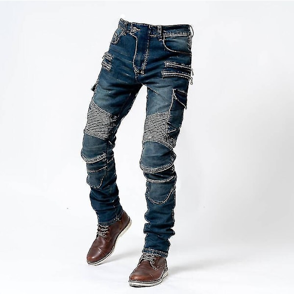 Motorcykelbukser Herre Moto Jeans Beskyttelsesudstyr Ride Touring Motorcykelbukser Motocross Bukser Moto Bukser - WELLNGS Blue EU-XL