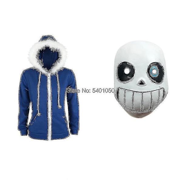 Chomel Undertale Sans Cosplay hettegensere Latex maske Kul skjelet Cos blå frakk Halloween Cosplay kostyme Unisex jakke hodeplagg-WELLNGS just a coat and mask L