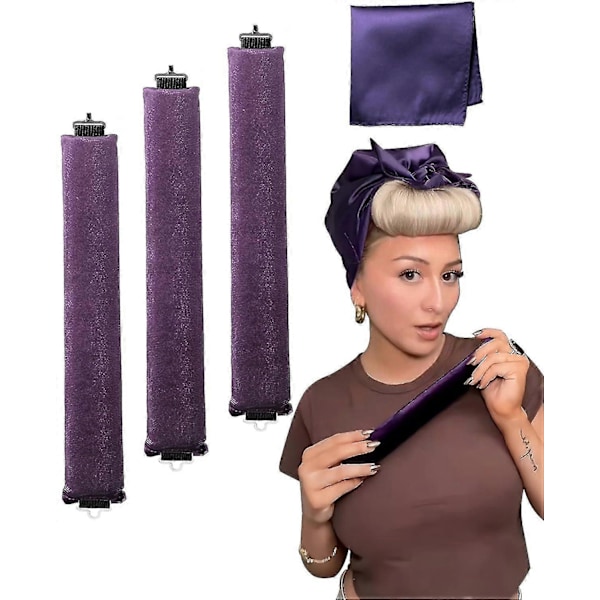 Värmelösa Hårrullar för Nattliga Lockar Blowout-stavar Pannband Inga Värmelockar Hårrullar för Kort Hår Stylingverktyg - WELLNGS Purple