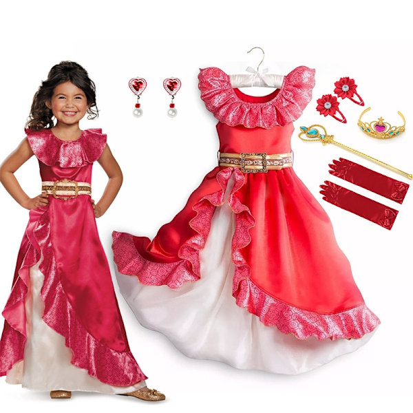 Disney Tegnefilm Elena fra Avalor Cosplay Kostume Pige Børnefødselsdagsfest Gave Prinsesse Elena Kjole Børn Halloween Udklædningskjole Sæt D-WELLNGS dress set D 4T