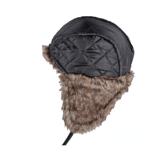 Flygarhatt i läder med päls - Vinter, Skidåkning, Militärpilot - WELLNGS Black