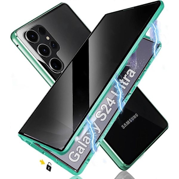 Yksityisyys Magneettinen Suojakotelo Samsung Galaxy S24 Ultra/S24 Plus/S24 -puhelimille turvalukolla, Magnetic-WELLNGS Green S24 Ultra