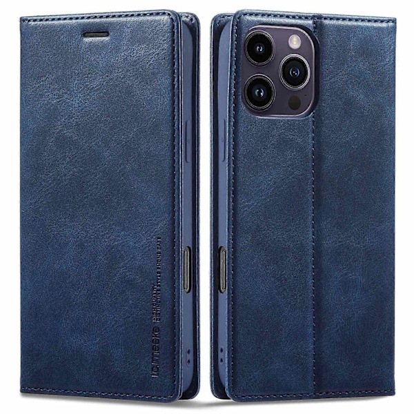 Kompatibel med iPhone 16 Pro Max Lærdeksel RFID-blokkerende Kortspor Telefondeksel - Rød - WELLNGS Blue