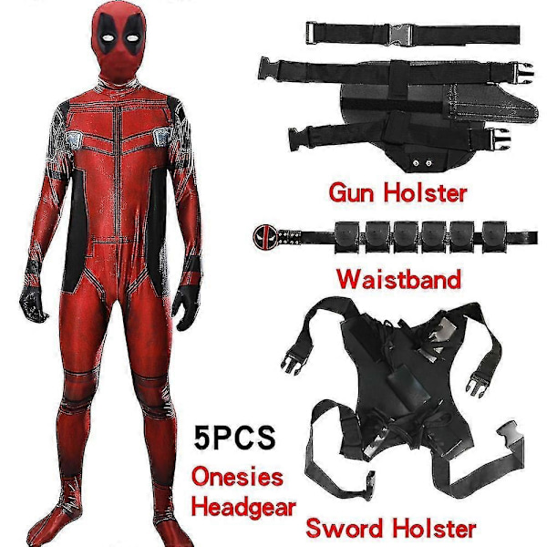 Deadpool-dräkt Cosplay Barn Vuxen Kostym Anime Superhjälte Cosplay Dödsväktare Anime Vuxen Service Leotard Hattar Tillbehör Anime-WELLNGS 5 PCS 2XL