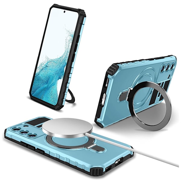 Samsung Galaxy S22+ 5G -puhelinkotelo, jossa jalusta, PC+TPU, yhteensopiva MagSafen kanssa - WELLNGS Sky Blue