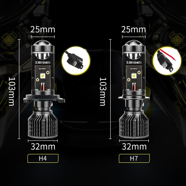 -Canbus 80W Bilforlygte Mini Linse H4 H7 LED Projektorlampe 6000K 16000LM 12V Bil Motorcykel Forlygte Høj Stråle-WELLNGS H7