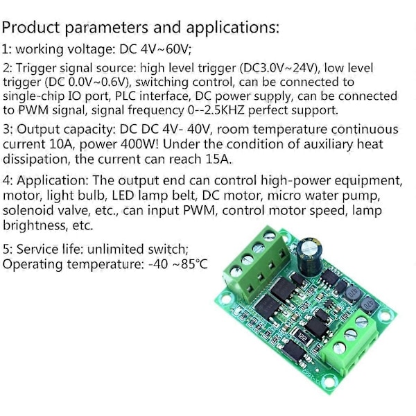 DC 4V-60V Høy-Effekt 400W MOS Rør Mosfet Trigger Drive Modul Høy / Lav Nivå-WELLNGS