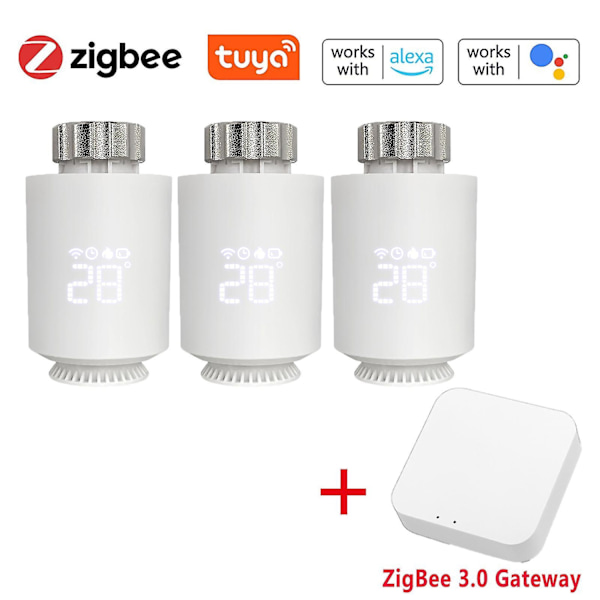 Tuya Zigbee Termostatiske Radiatorventiler Trådløs App-styring Varme Termostat Temperaturregulator Radiator Termostat-WELLNGS 3 PCS and Gateway United States