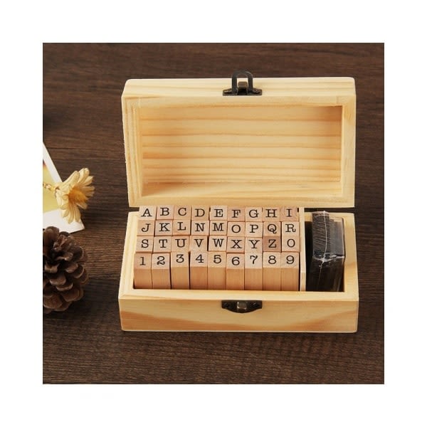 36 pcs Set, set, set, alphabet wood, letter stamps, letter number symbol-WELLNGS