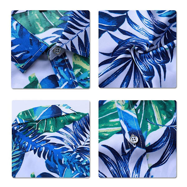 Allthemen Herre Casual Hawaii Strand Blomster Revers Langærmet Skjorte-WELLNGS S