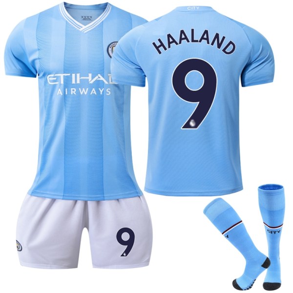 23-24 Manchester City Hjemmebørnefodboldtrøje K 9(HAALAND)-WELLNGS 9(HAALAND) 10-11 Years