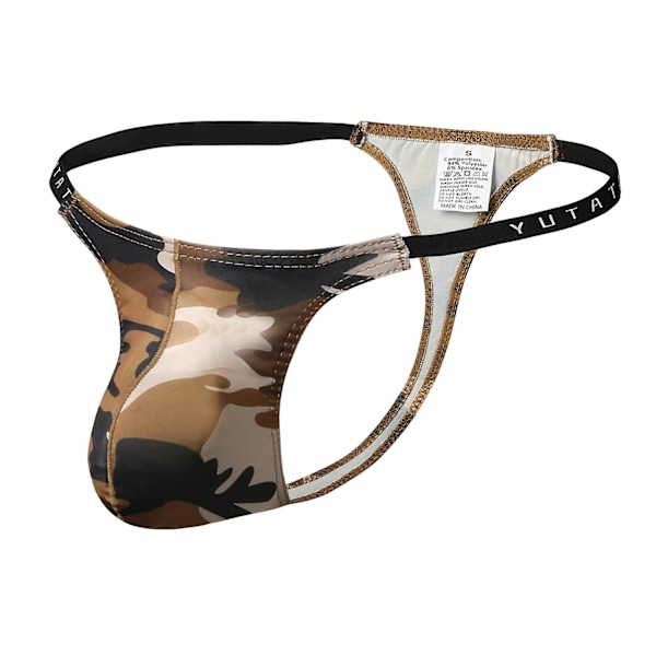 Mænds seje camouflage-stringundertøj, hot lavtaljede mænds string G-streng bikini briefs-WELLNGS brown camouflage M