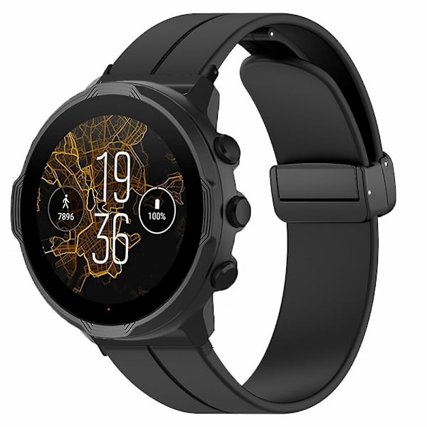 24mm silikonihihna Suunto Spartan Sport Wrist HR Baro/ Suunto 7 -kellolle (paksu jousipuikko) - WELLNGS Black