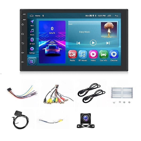 2+64G Android 13 Dobbelt Din Bilstereo med Trådløs Carplay, 7 Tommer Touch Screen Android Auto Bilradio GPS WiFi Kamera-WELLNGS