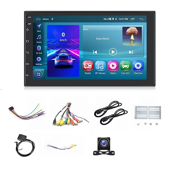 2+64G Android 13 Double Din -auton stereot langattomalla Carplaylla, 7 tuuman kosketusnäyttö Android Auto -autoradion GPS WiFi -kameralla - WELLNGS