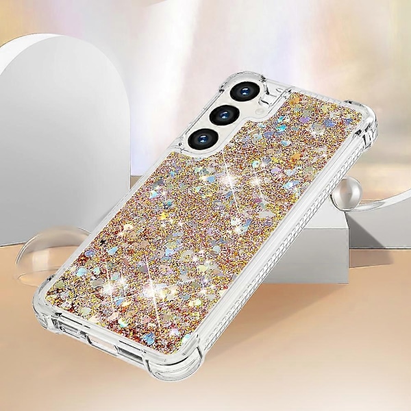 YB Quicksand Series-1 Yhteensopiva Samsung Galaxy S24+ -kotelon kanssa, nestemäiset kelluvat paljetit TPU-suojus - WELLNGS Gold Hearts