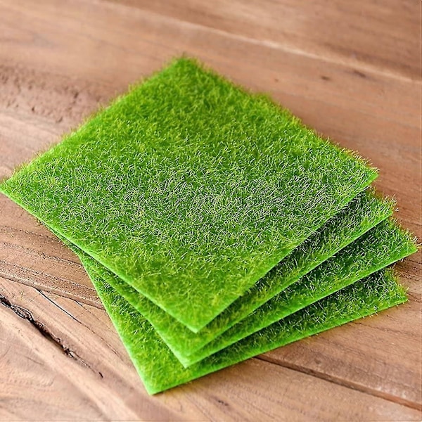 4-pak Kunstig Græs Plæne Dukkehust Miniatur Dekorationer 15 x 15 cm (Grøn) - WELLNGS 15CM*15CM
