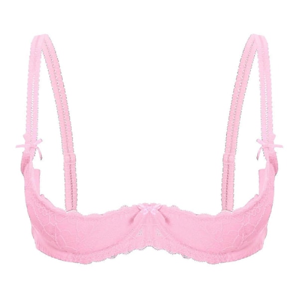 Dam 1/2 Kupa Push Up Bygel Spets BH Underkläder Öppen Kupa BH Toppar Justerbar Rem Svampvadderad Behå Underkläder-WELLNGS Pink A XXL
