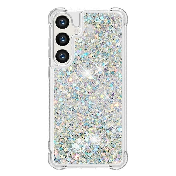 YB Quicksand Series-1 Kompatibel med Samsung Galaxy S24+ Cover Flydende Flydesand Pailletter TPU Cover-WELLNGS Silver Hearts