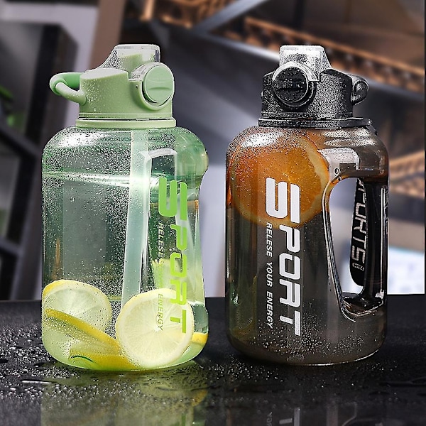 1700ml/2500ml Halm Vandflaske med Skala Stor Sportsflaske til Fitness Træning - WELLNGS White 1700Ml