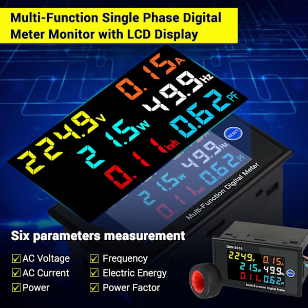 Multifunktionell enfas digital mätare LCD-display AC spänning AC ström effektfrekvens elektrisk energi kraft -WELLNGS AC40-300V
