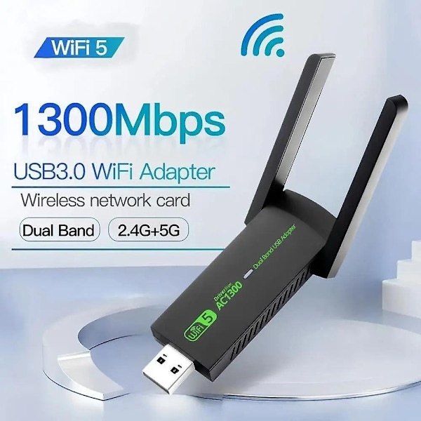 1300Mbps USB 3.0 WiFi-adapter - Gratis driver - 2,4 GHz/5 GHz dobbeltbånds Wi-Fi-dongle modtager 80211ax/ac/a/b/g/n WIFi 5 trådløst netværkskort - WELLNGS