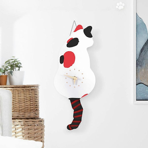 Kreativ vægur med fræk kat, der vifter med halen - stille svingende ur, perfekt til hjemmet, soveværelset, stuen, børneværelset - WELLNGS Black