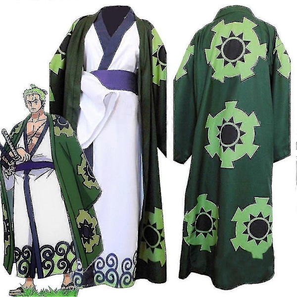 Anime Roronoa Zoro Cosplay Kostym Wano Kuni Land Kimono Robe Komplett Dräkt Halloween Karnevalsdräkt-WELLNGS Only wig M