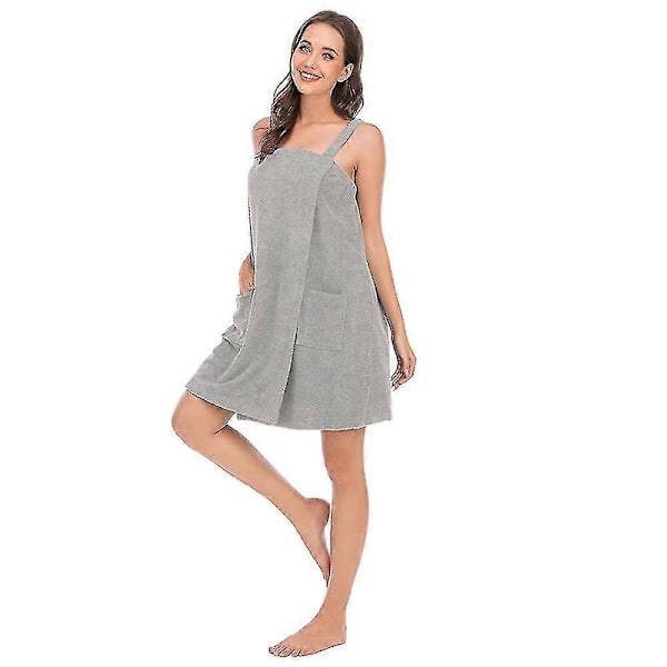 Dame Badekåbe/Brusewrap Kjole med Stropper, Letvægts Knælang Wrap Kjole, a-WELLNGS Grey L