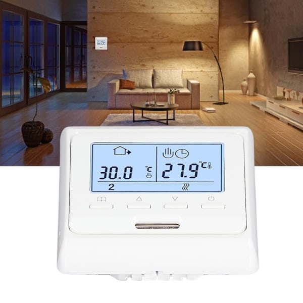 Gulvvarmetermostat, AC180-230V LED Programmerbar Gulvvarme Temperaturregulator Controller - WELLNGS