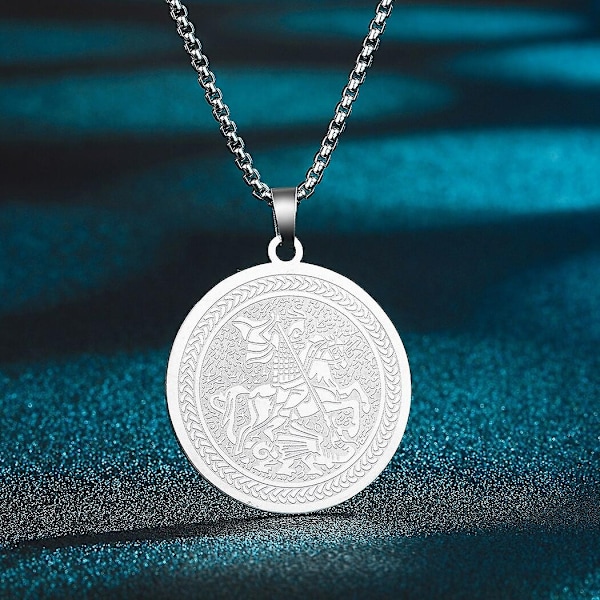 Pyhän Yrjänän riipuskaulakoru miehille ja naisille, soturi Pyhä Yrjänä ja lohikäärme Totem-riipus, kaulakoru, amuletti, koru - WELLNGS 231S