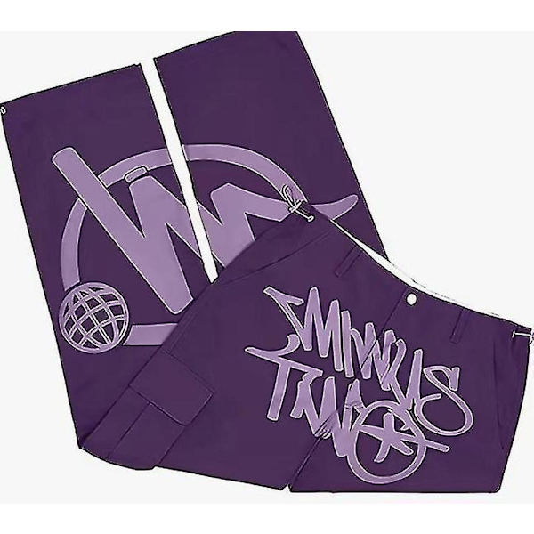 Bukser Minus-two Hip -hop Retro Herre Bukser, Sommer Casual Straight Bukser, Trykte Løse Neutrale Bukser-WELLNGS Purple M