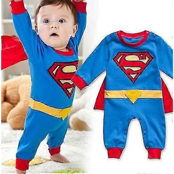 3-24 Månader Baby Superhjälte Sparkdräkt Kort/lång Ärm Jumpsuit-WELLNGS Superman C 6-12 Months