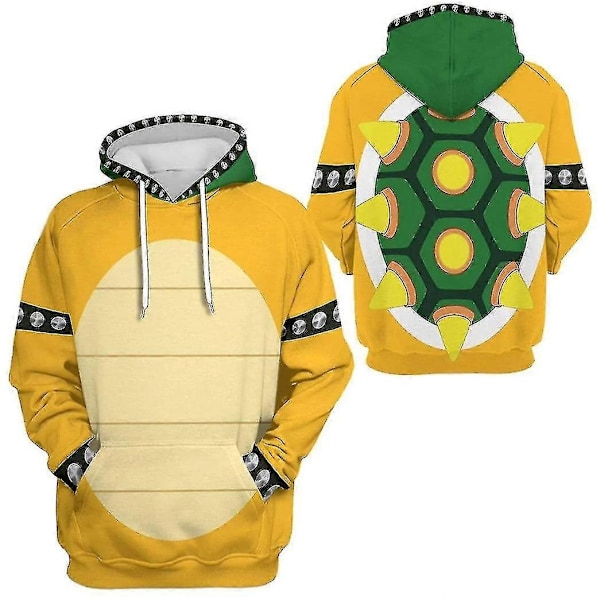 Cartoon Bowser 3D-print Oversized Dame/Herre Hettegenser Y2k Streetwear Hip Hop Pullover Hettejakke Cosplay Kostyme-WELLNGS o-neck hoodie kids 140