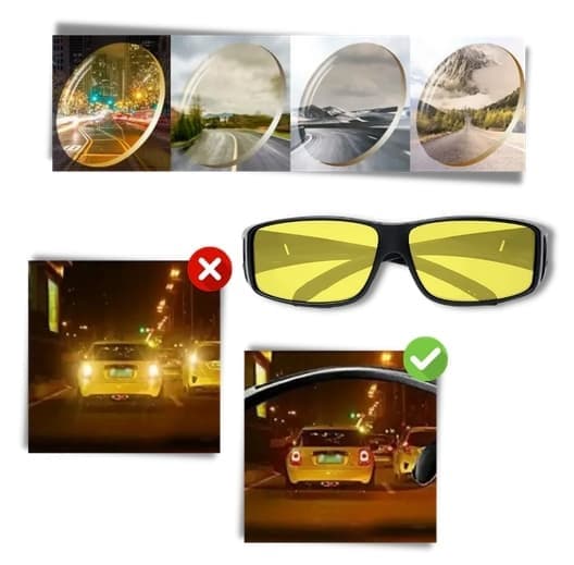 2 passagerarglasögon - Antireflex nattseendefunktion, gul lins, UV400-skydd, minskar bländning, unisex black
