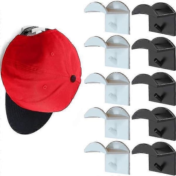 10 Pak Adhesive Hat Hooks til vægmontering uden boring - WELLNGS black and white