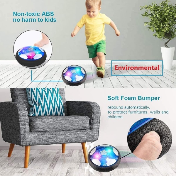 Hover Soccer barnleksaker, uppladdningsbar svävande fotbollspresent med färgglada LED-lampor och skyddande skumstötfångare