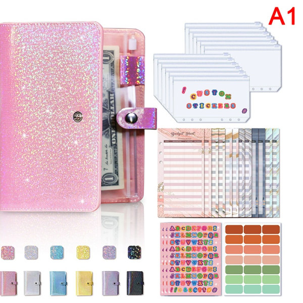 A6 Binder Mjuk Läderpärm Budget Planner Kontantkuvert-WELLNGS Pink