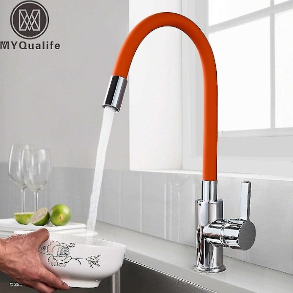 Orange Pipe Fleksibel Hals Køkkenvask Armatur Krom Universal Rør Varmt Koldt Køkken Mixer Hane Dækmounted Badeværelse Køkken Hane-WELLNGS Green Pipe