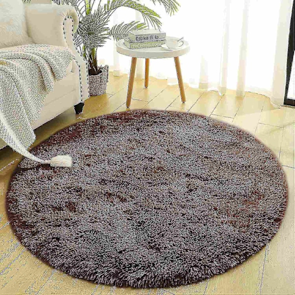 Noahas pyöreä pehmeä matto olohuoneeseen, paksu matto, pörröinen suuri alue matto lattialle pehmeä matto makuuhuoneeseen pitkä pehmeä-WELLNGS Brown 120X120CM 4X4inch