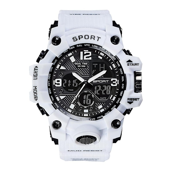 SMAEL Herre Vandtæt Ur Sport Militær Analog Kvarts Digital Armbåndsure-WELLNGS White